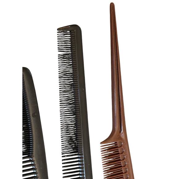 Tupperware Brown Comb Hair Teaser Rat Tail and 4 Black Pocket Combs Vintage - Picture 6 of 13